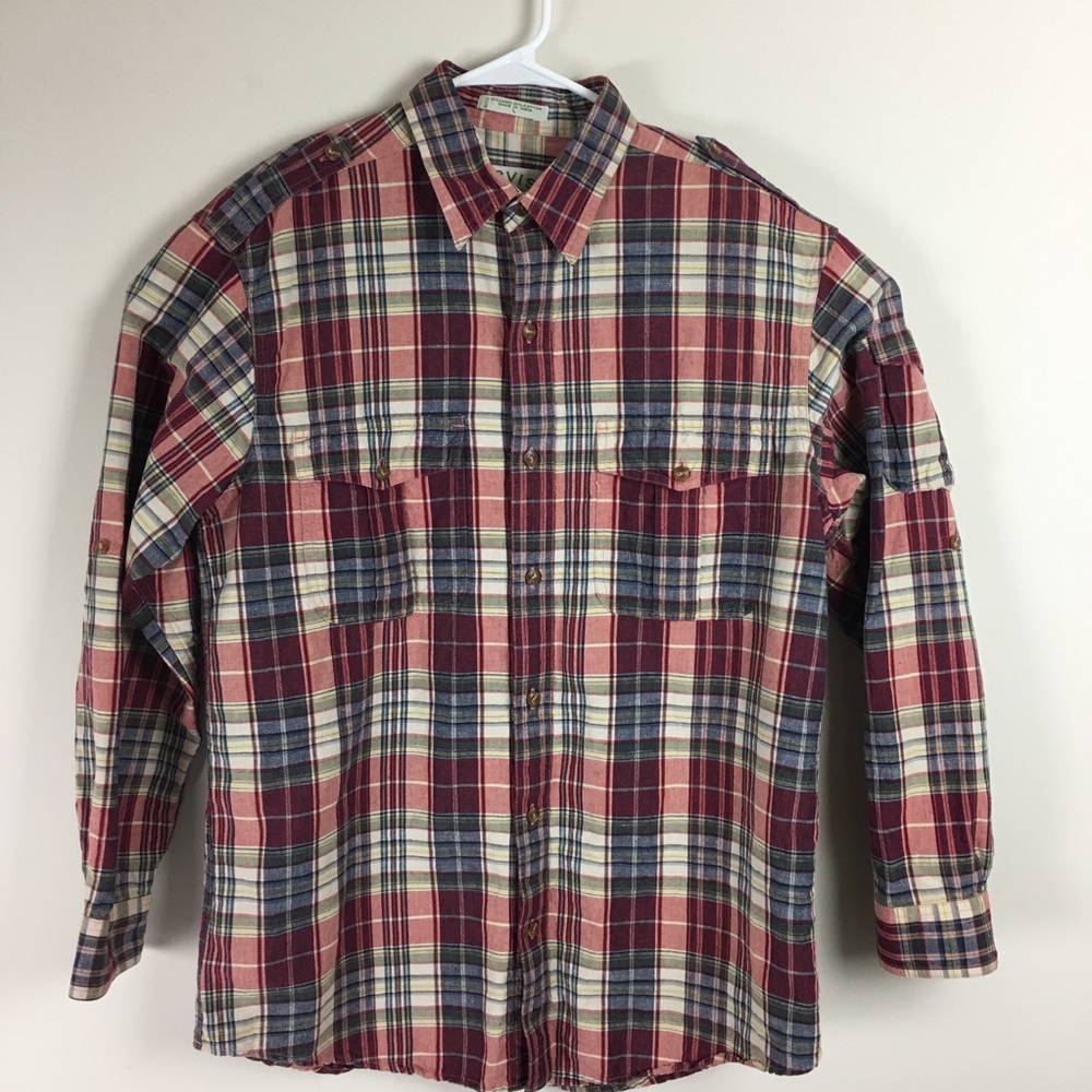 Men’s Orvis Long Sleeve Plaid Linen Cotton Shirt